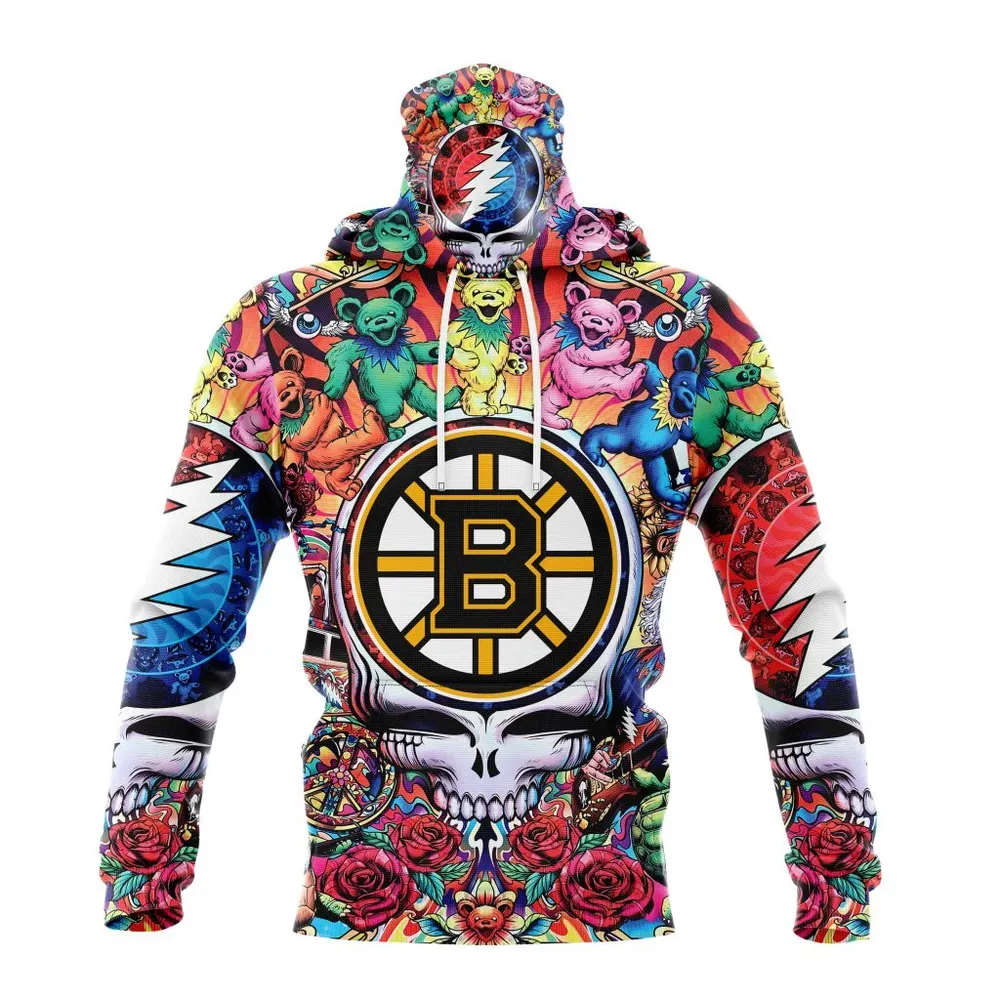 NHL Boston Bruins Special Grateful Dead Design St2304 Mask Hoodie