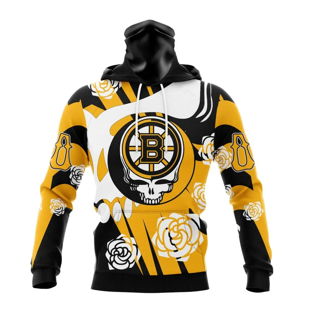 NHL Boston Bruins Special Grateful Dead Design St2305 Mask Hoodie