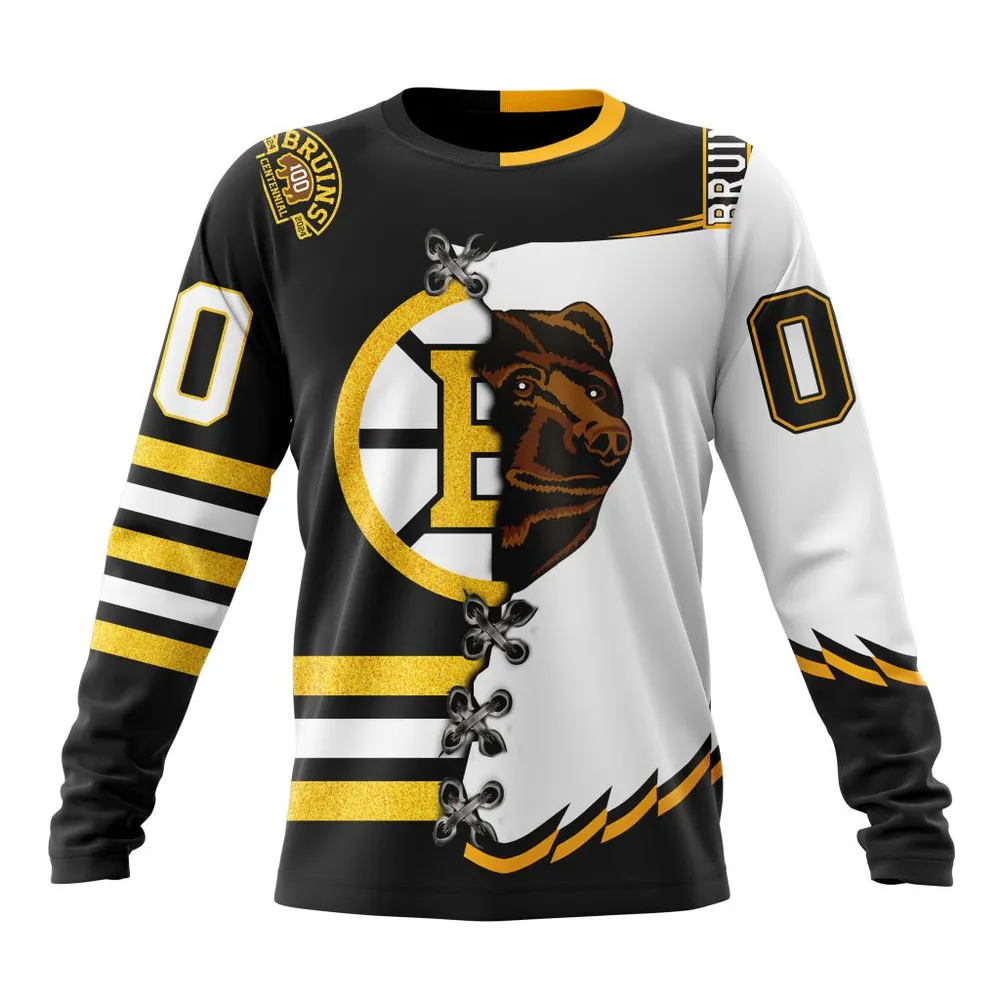 NHL Boston Bruins Special Home Mix Reverse Retro Personalized Kits Long Sleeved Sweatshirt 