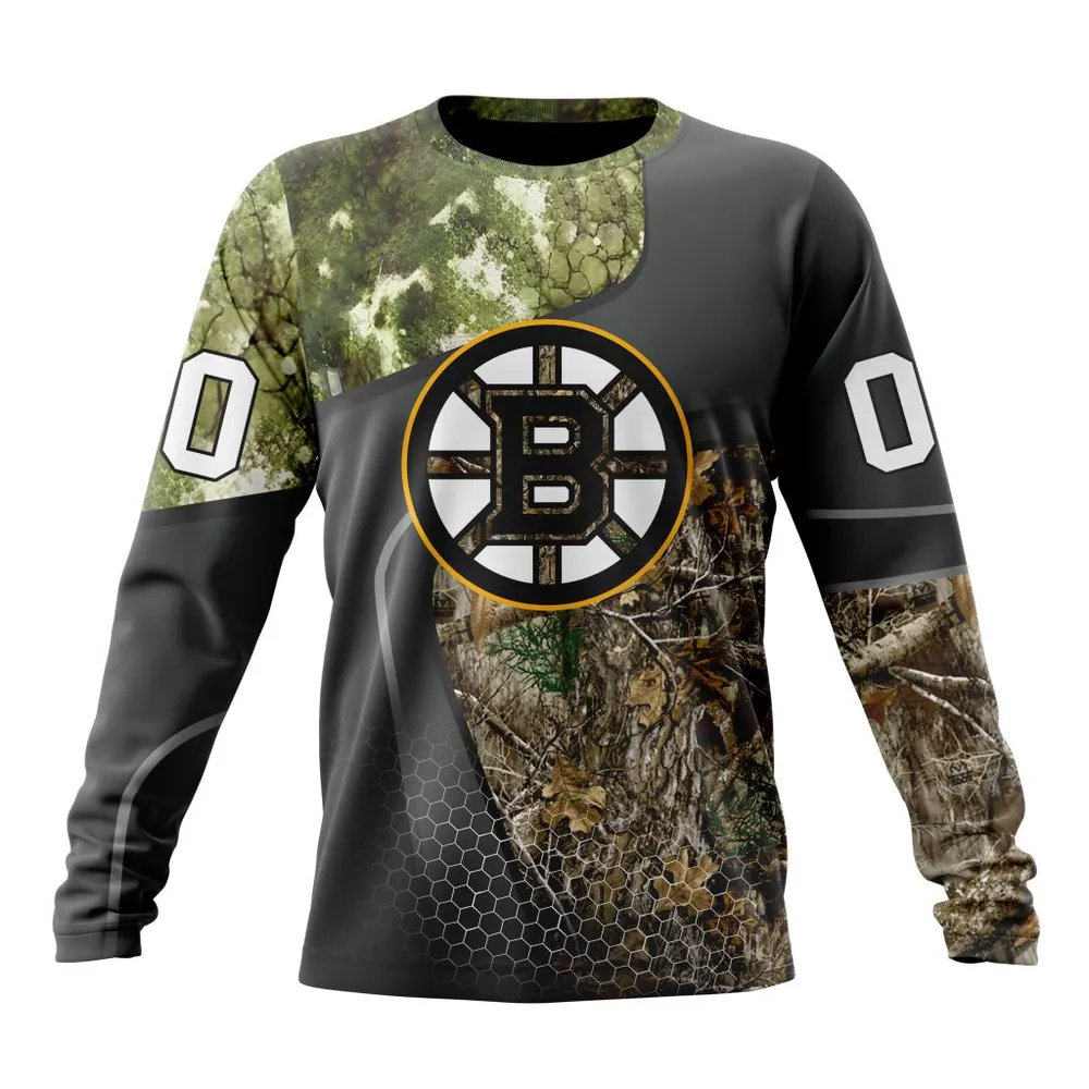 NHL Boston Bruins Special Hunting Camo Design St2302 Long Sleeved Sweatshirt 