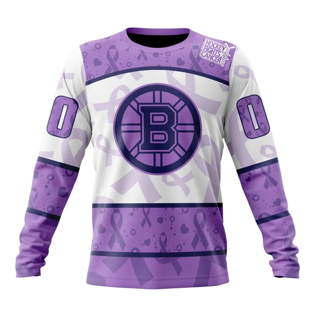 NHL Boston Bruins Special Lavender Fight Cancer St2201 Long Sleeved Sweatshirt 