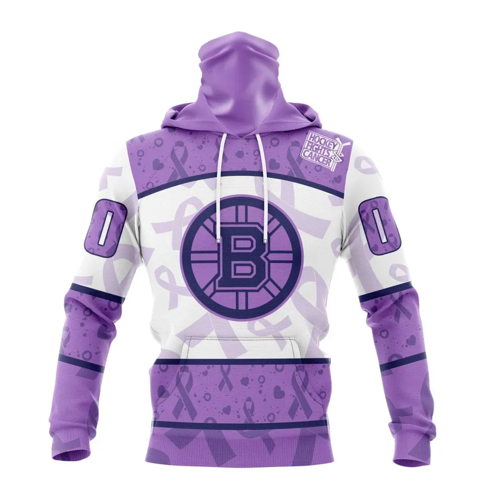 NHL Boston Bruins Special Lavender Fight Cancer St2201 Mask Hoodie