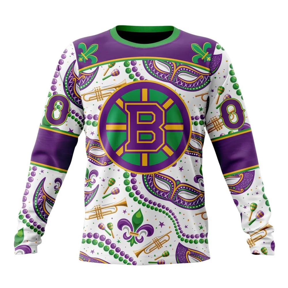 NHL Boston Bruins Special Mardi Gras Design St2401 Long Sleeved Sweatshirt 