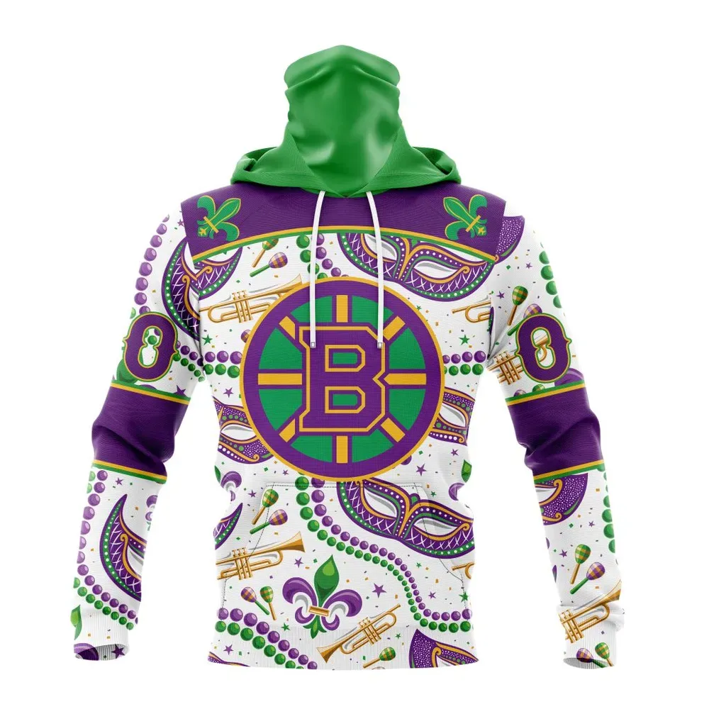 NHL Boston Bruins Special Mardi Gras Design St2401 Mask Hoodie