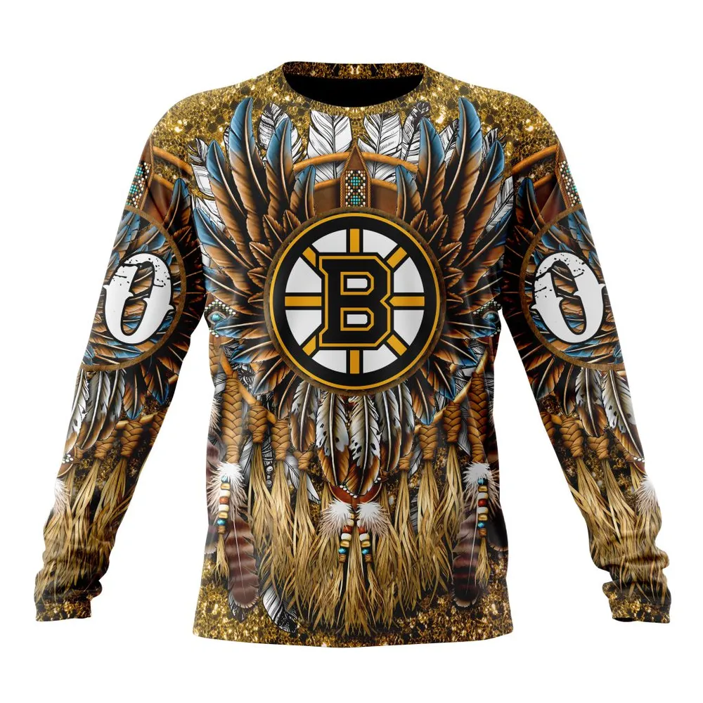 NHL Boston Bruins Special Native Costume Design St2201 Long Sleeved Sweatshirt 