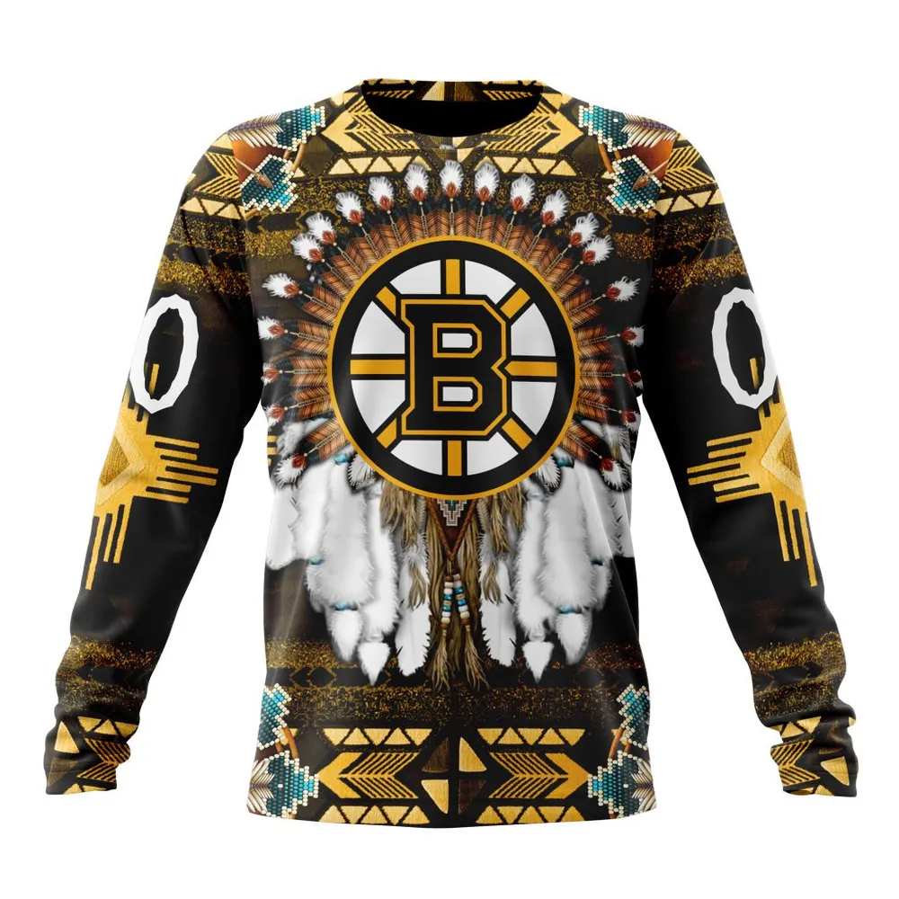 NHL Boston Bruins Special Native Costume Design St2202 Long Sleeved Sweatshirt 