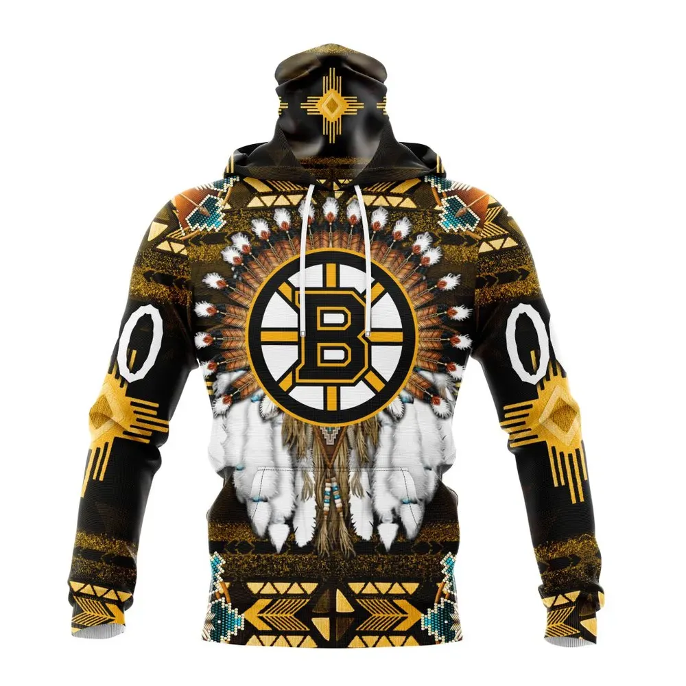 NHL Boston Bruins Special Native Costume Design St2202 Mask Hoodie