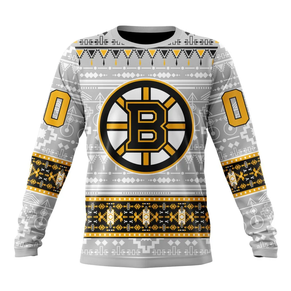 NHL Boston Bruins Special Native Design St2302 Long Sleeved Sweatshirt 