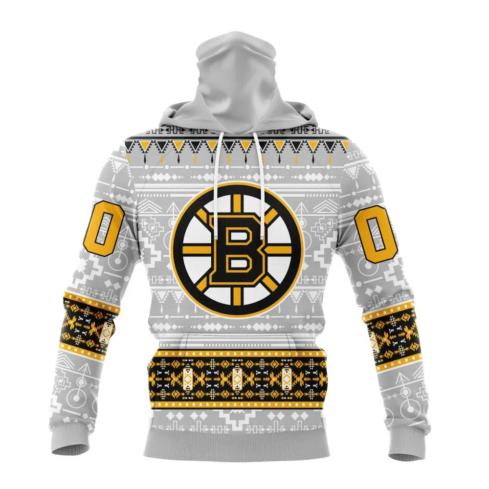 NHL Boston Bruins Special Native Design St2302 Mask Hoodie