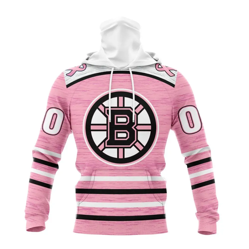 NHL Boston Bruins Special Pink Fight Breast Cancer Design St2304 Mask Hoodie