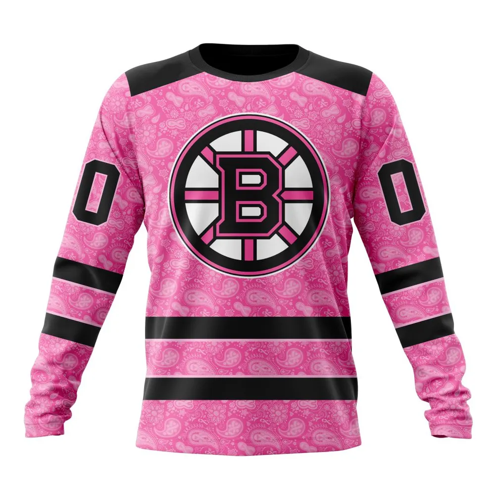 NHL Boston Bruins Special Pink Fight Breast Cancer St2306 Long Sleeved Sweatshirt 