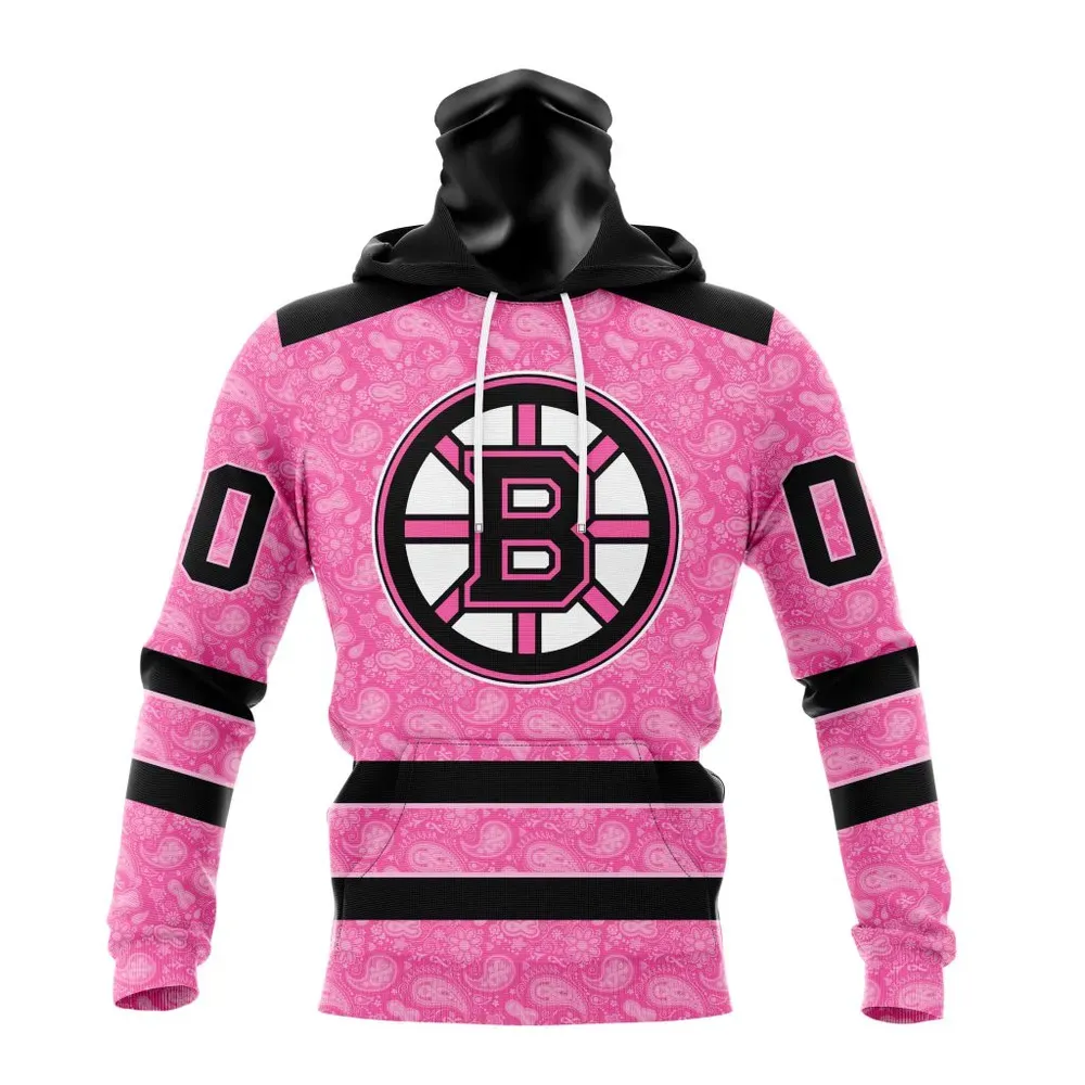 NHL Boston Bruins Special Pink Fight Breast Cancer St2306 Mask Hoodie