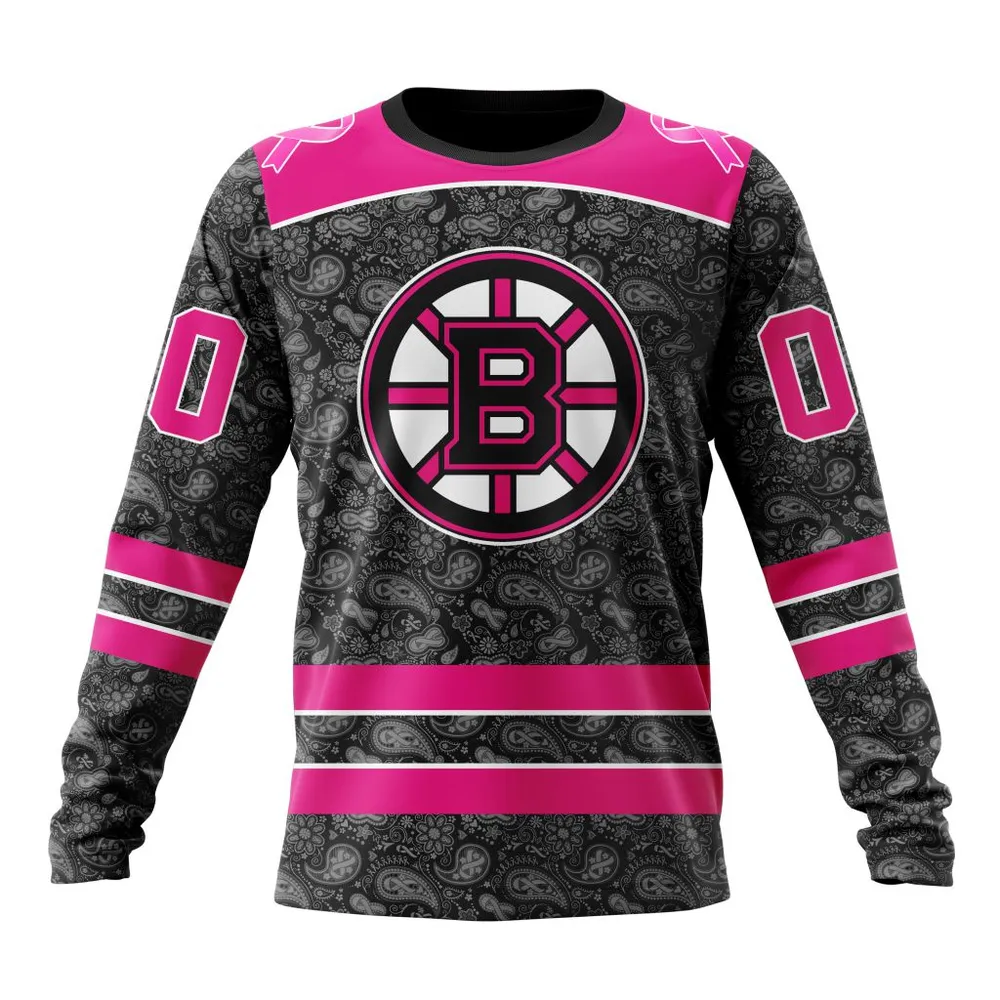 NHL Boston Bruins Special Pink In The Rink Fight Breast Cancer St2301 Long Sleeved Sweatshirt 