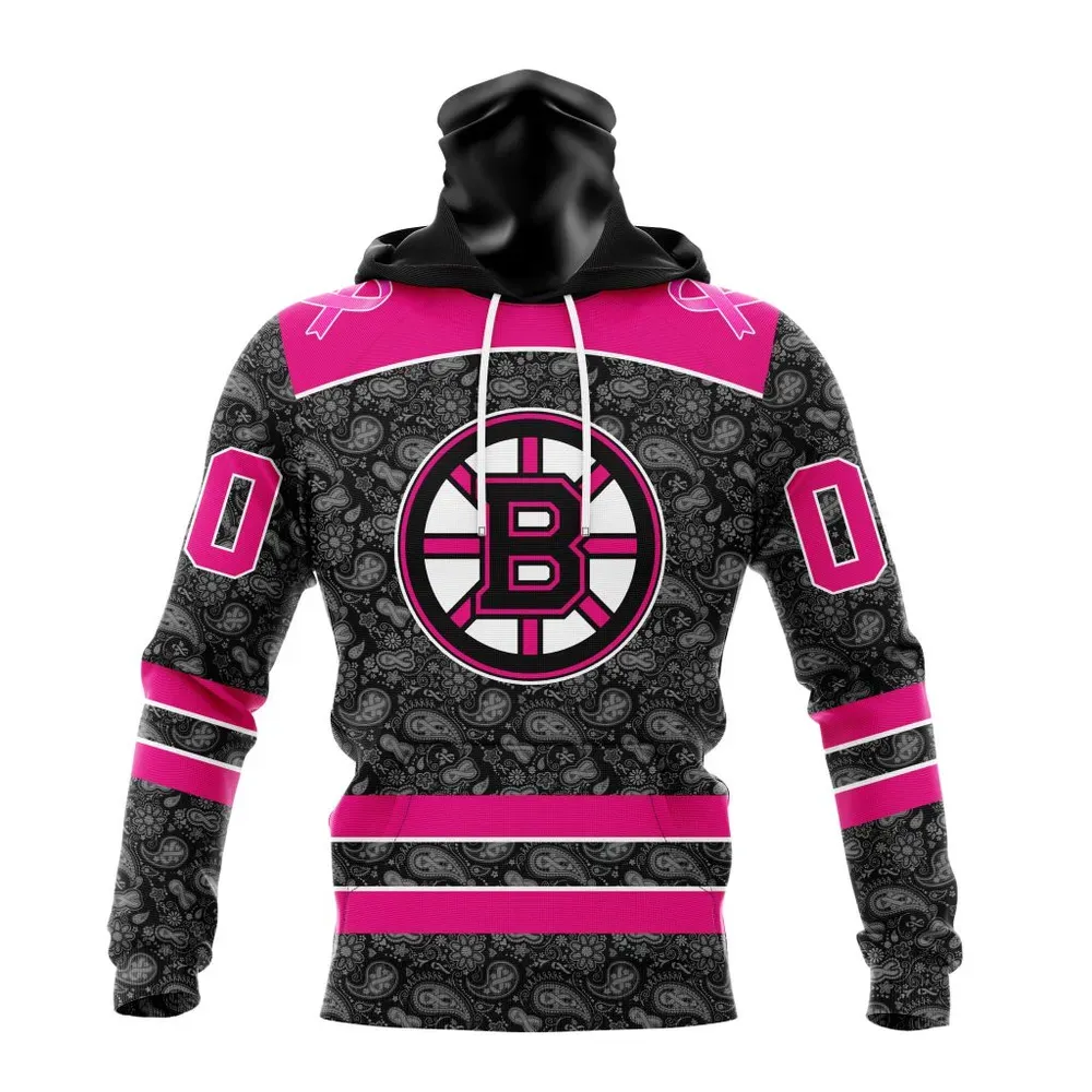 NHL Boston Bruins Special Pink In The Rink Fight Breast Cancer St2301 Mask Hoodie