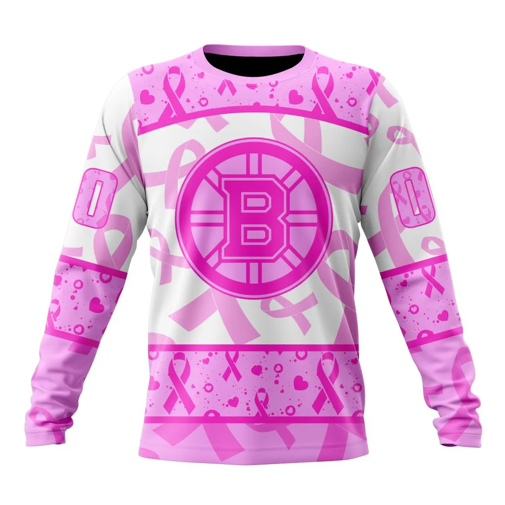 NHL Boston Bruins Special Pink October Breast Cancer Awareness Month St2302 Long Sleeved Sweatshirt 