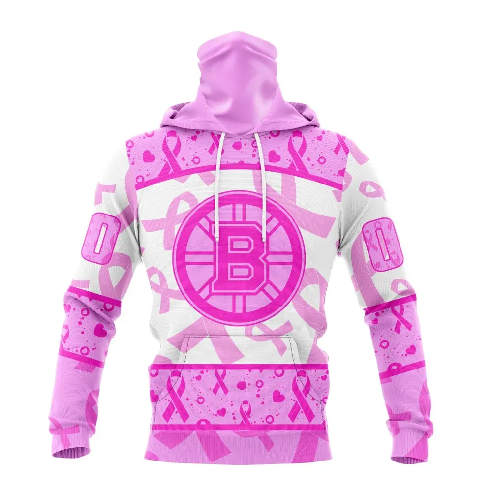 NHL Boston Bruins Special Pink October Breast Cancer Awareness Month St2302 Mask Hoodie