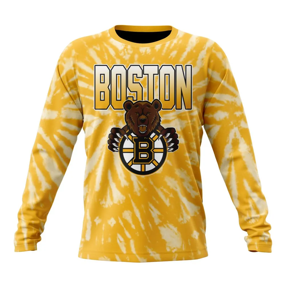 NHL Boston Bruins Special Retro Vintage Tie Dye St2201 Long Sleeved Sweatshirt 