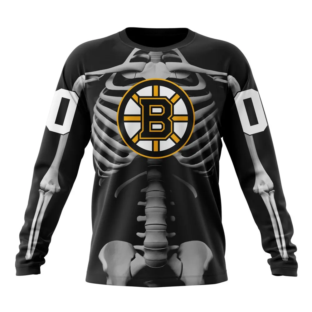 NHL Boston Bruins Special Skeleton Costume For Halloween St2301 Long Sleeved Sweatshirt 