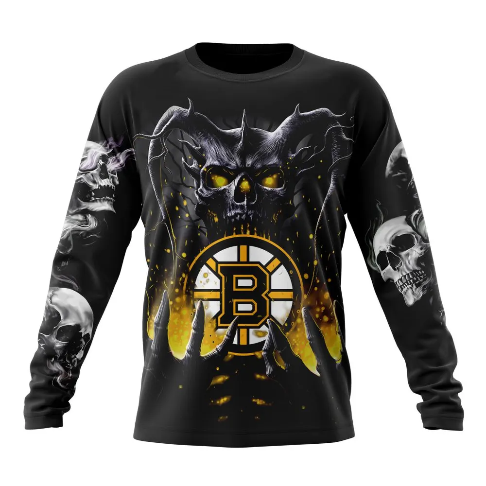 NHL Boston Bruins Special Skull Art Design St2301 Long Sleeved Sweatshirt 