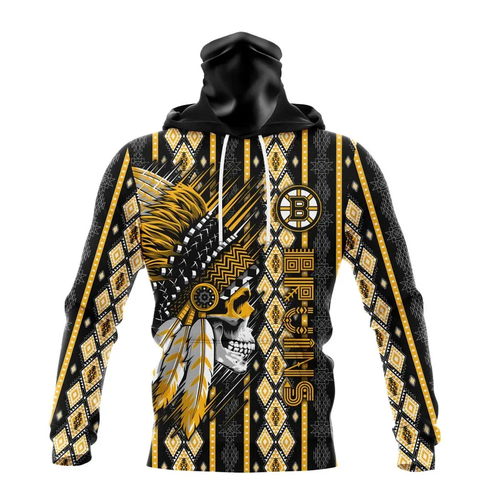 NHL Boston Bruins Special Skull Native Design St2301 Mask Hoodie