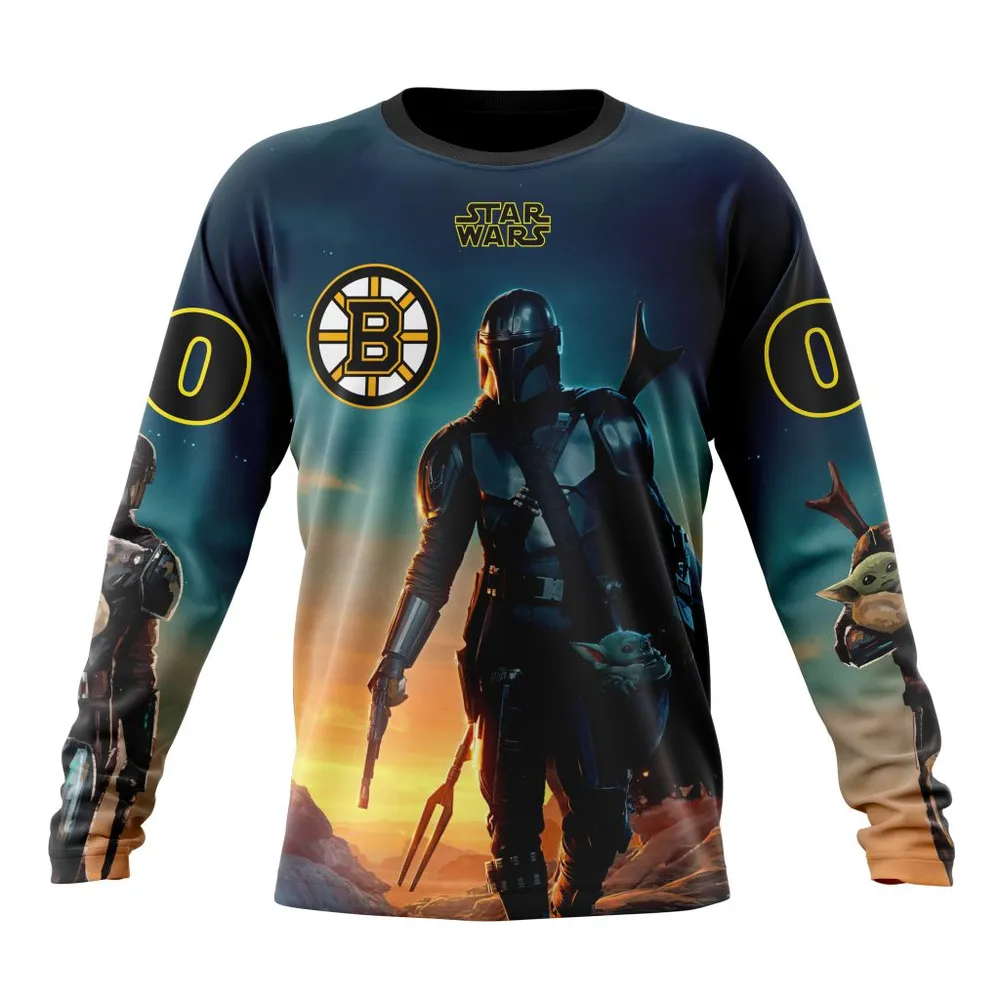 NHL Boston Bruins Special Star Wars The Mandalorian Design St2401 Long Sleeved Sweatshirt 