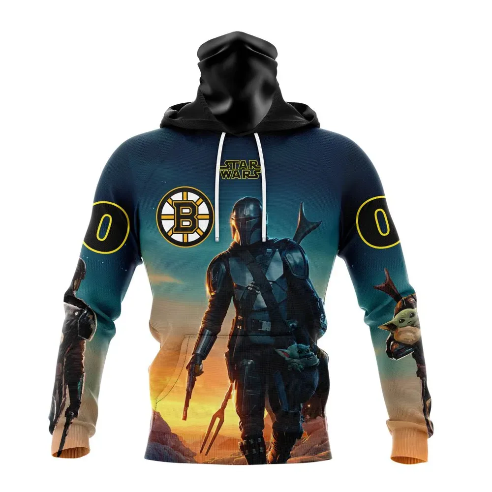 NHL Boston Bruins Special Star Wars The Mandalorian Design St2401 Mask Hoodie