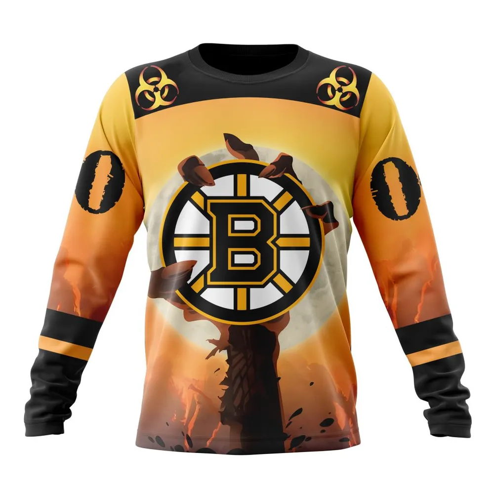 NHL Boston Bruins Special Zombie Design For Halloween St2305 Long Sleeved Sweatshirt 