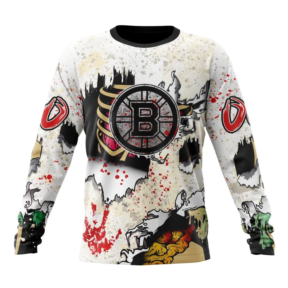 NHL Boston Bruins Special Zombie Style For Halloween St2304 Long Sleeved Sweatshirt 