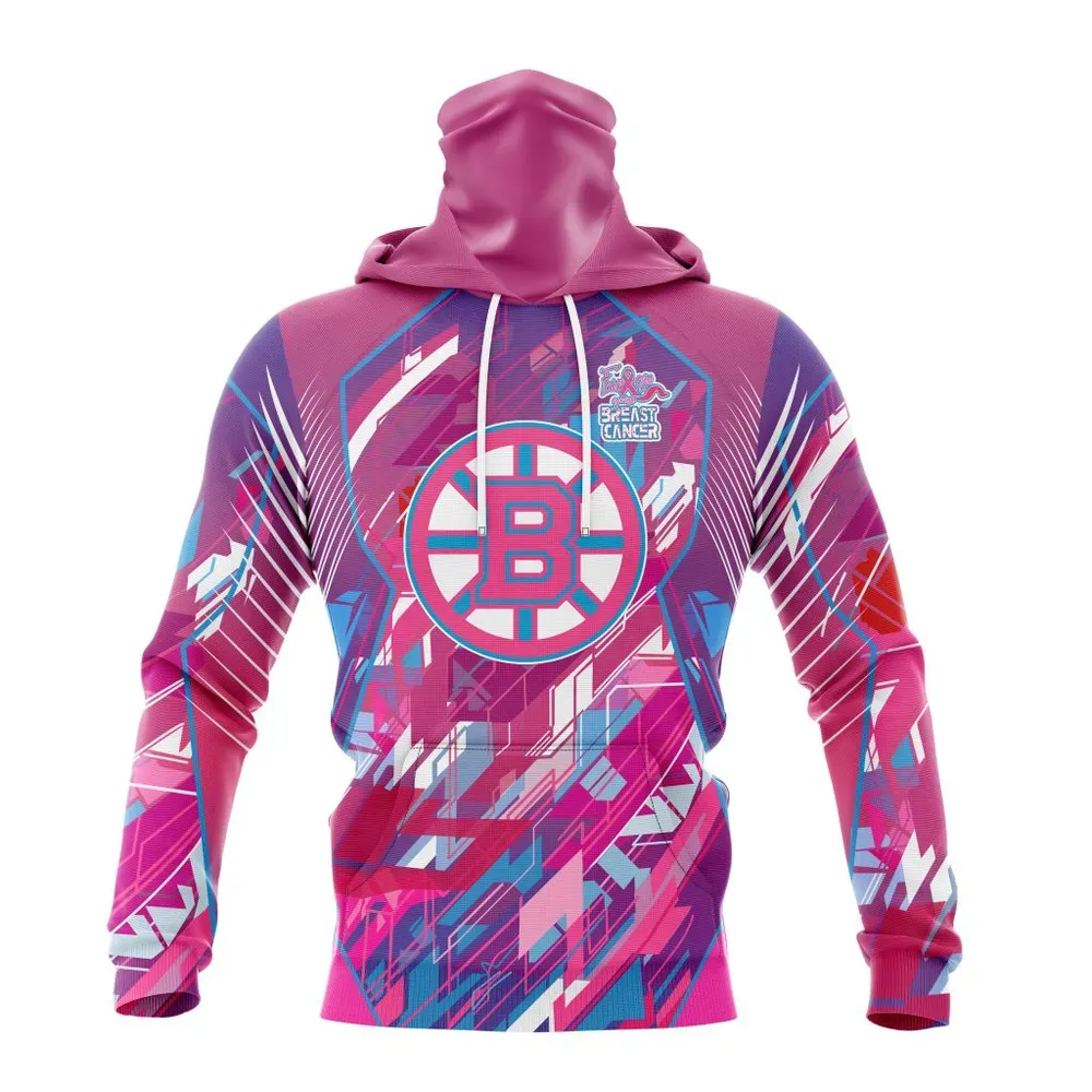 NHL Boston Bruins Specialized Design I Pink I Can! Fearless Again Breast Cancer Mask Hoodie