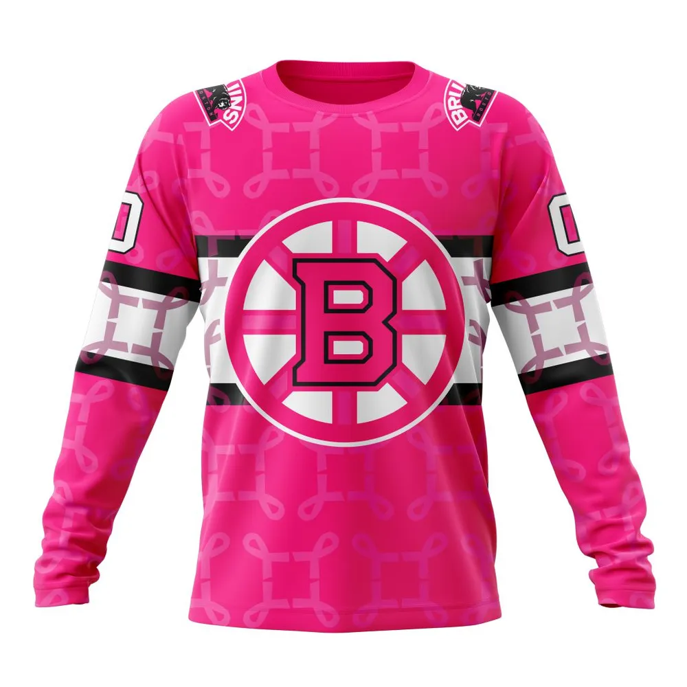 NHL Boston Bruins Specialized Design I Pink I Can! In October We Wear Pink Breast Cancer Long Sleeved Sweatshirt 