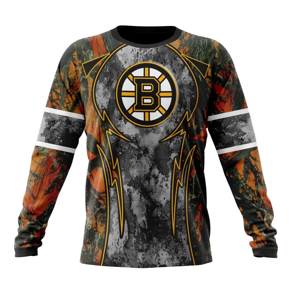 NHL Boston Bruins Specialized Design Wih Camo Concepts For Hungting In Forest Long Sleeved Sweatshirt 