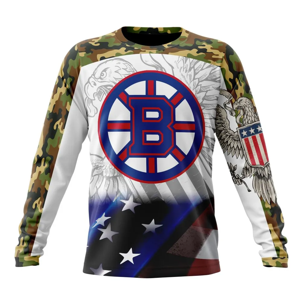 NHL Boston Bruins Specialized Design With Our America Flag And Our America Eagle Long Sleeved Sweatshirt 