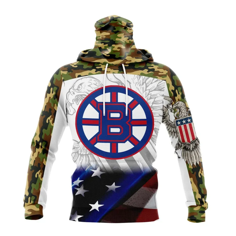 NHL Boston Bruins Specialized Design With Our America Flag And Our America Eagle Mask Hoodie