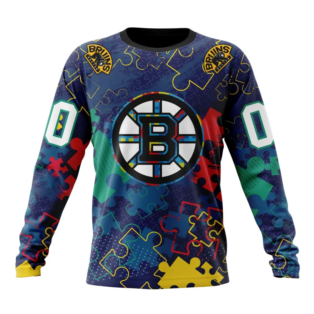 NHL Boston Bruins Specialized Fearless Aganst Autism Long Sleeved Sweatshirt 