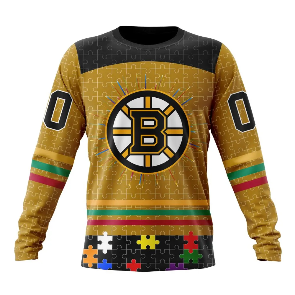 NHL Boston Bruins Specialized Fearless Aganst Autism V0122 Long Sleeved Sweatshirt 