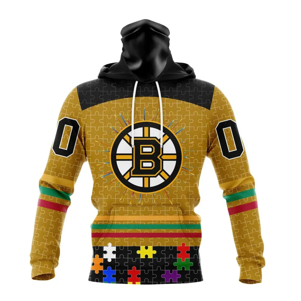 NHL Boston Bruins Specialized Fearless Aganst Autism V0122 Mask Hoodie