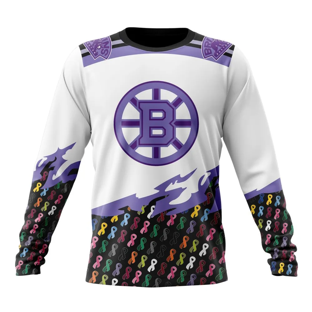 NHL Boston Bruins Specialized Kits In October We Stand Together We Can Beat Cancer Long Sleeved Sweatshirt 