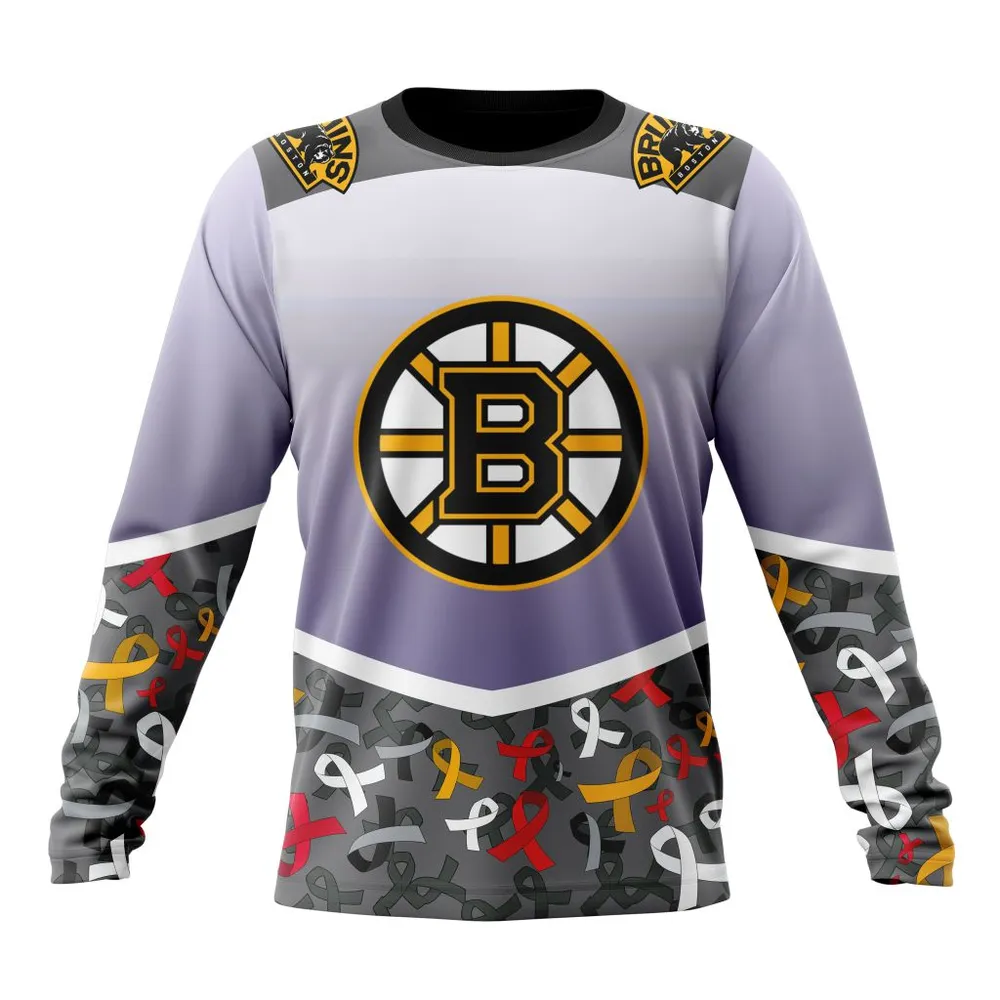 NHL Boston Bruins Specialized Sport Fights Again All Cancer V0122 Long Sleeved Sweatshirt 