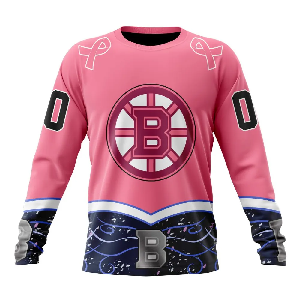 NHL Boston Bruins Specialized Unisex For Hockey Fights Cancer Long Sleeved Sweatshirt 