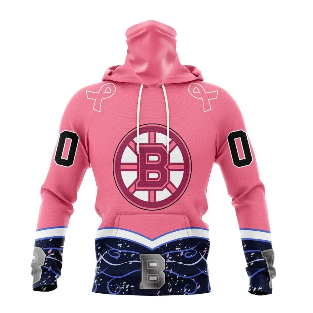 NHL Boston Bruins Specialized Unisex For Hockey Fights Cancer Mask Hoodie