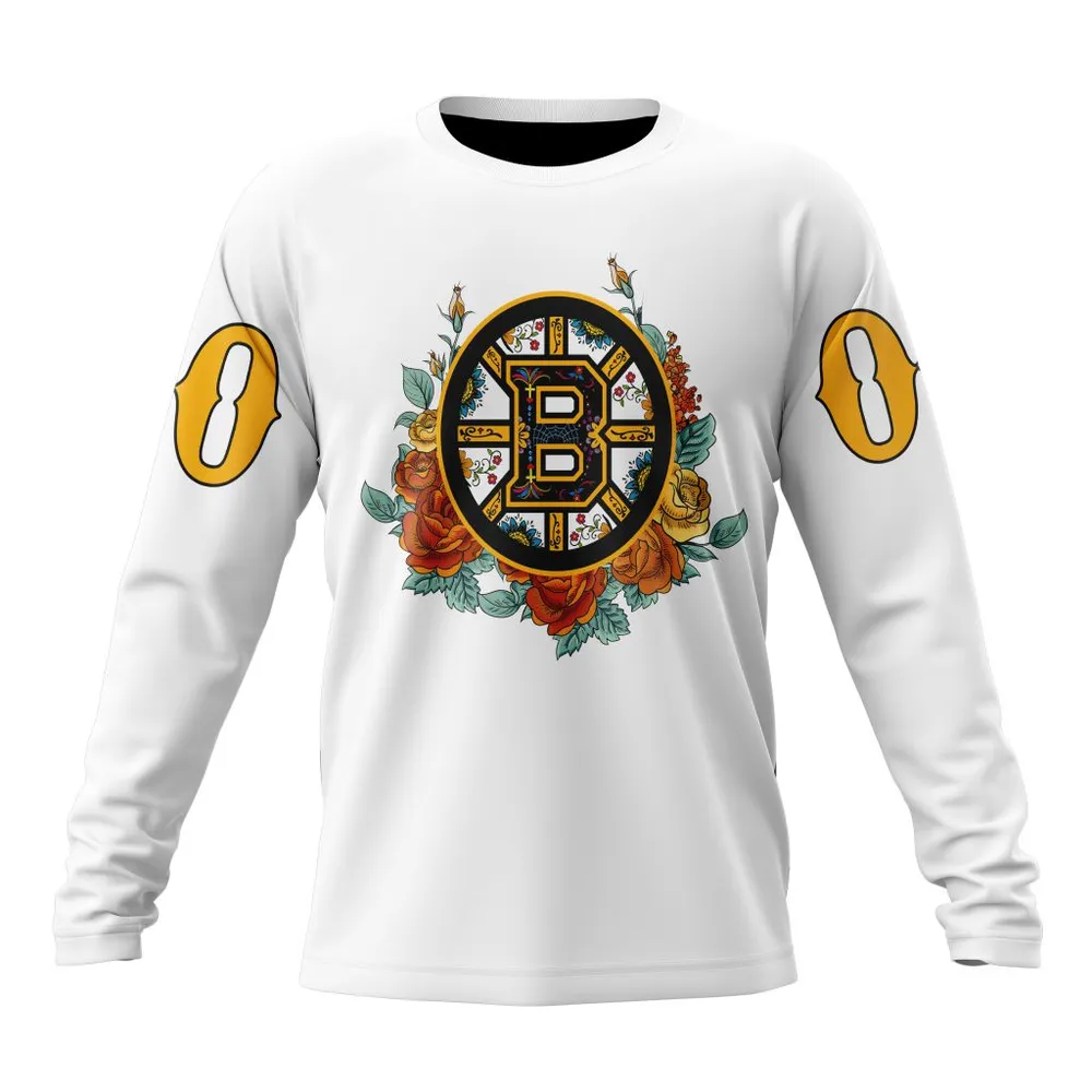 NHL Boston Bruins Specialized Unisex Kits Dã­A De Muertos Long Sleeved Sweatshirt 