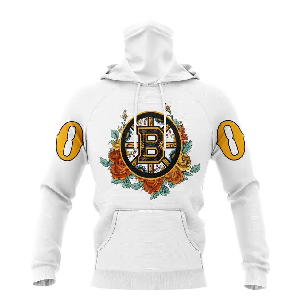 NHL Boston Bruins Specialized Unisex Kits Dã­A De Muertos Mask Hoodie