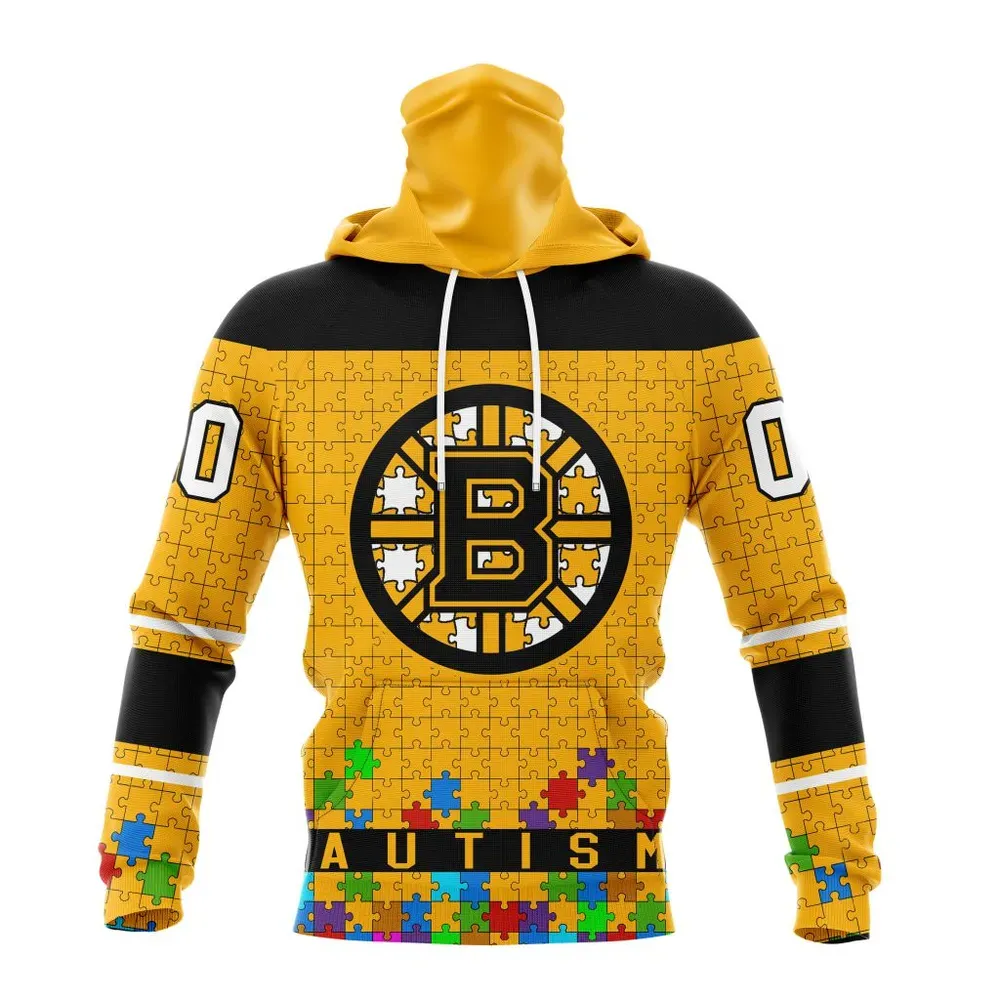 NHL Boston Bruins Specialized Unisex Kits Hockey Fights Against Autism Mask Hoodie