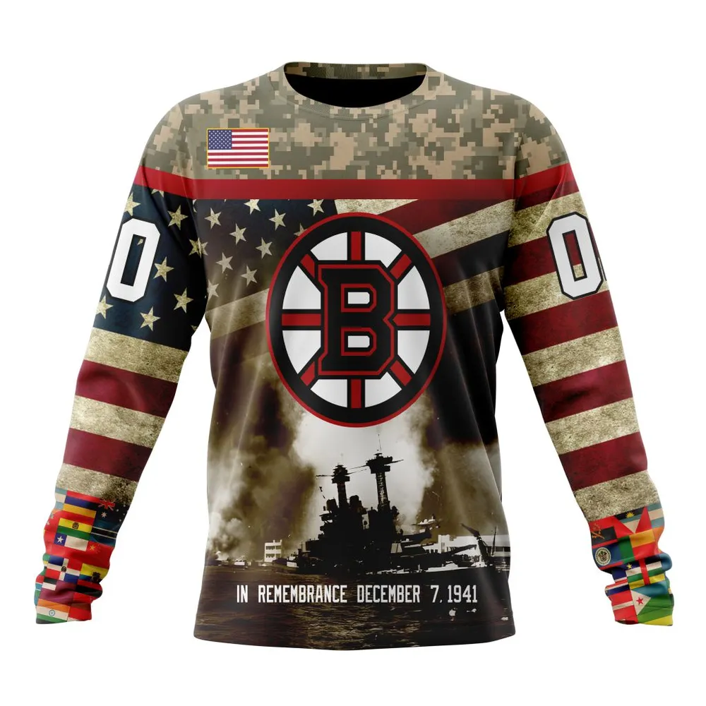 NHL Boston Bruins Specialized Unisex Kits Remember Pearl Harbor Long Sleeved Sweatshirt 