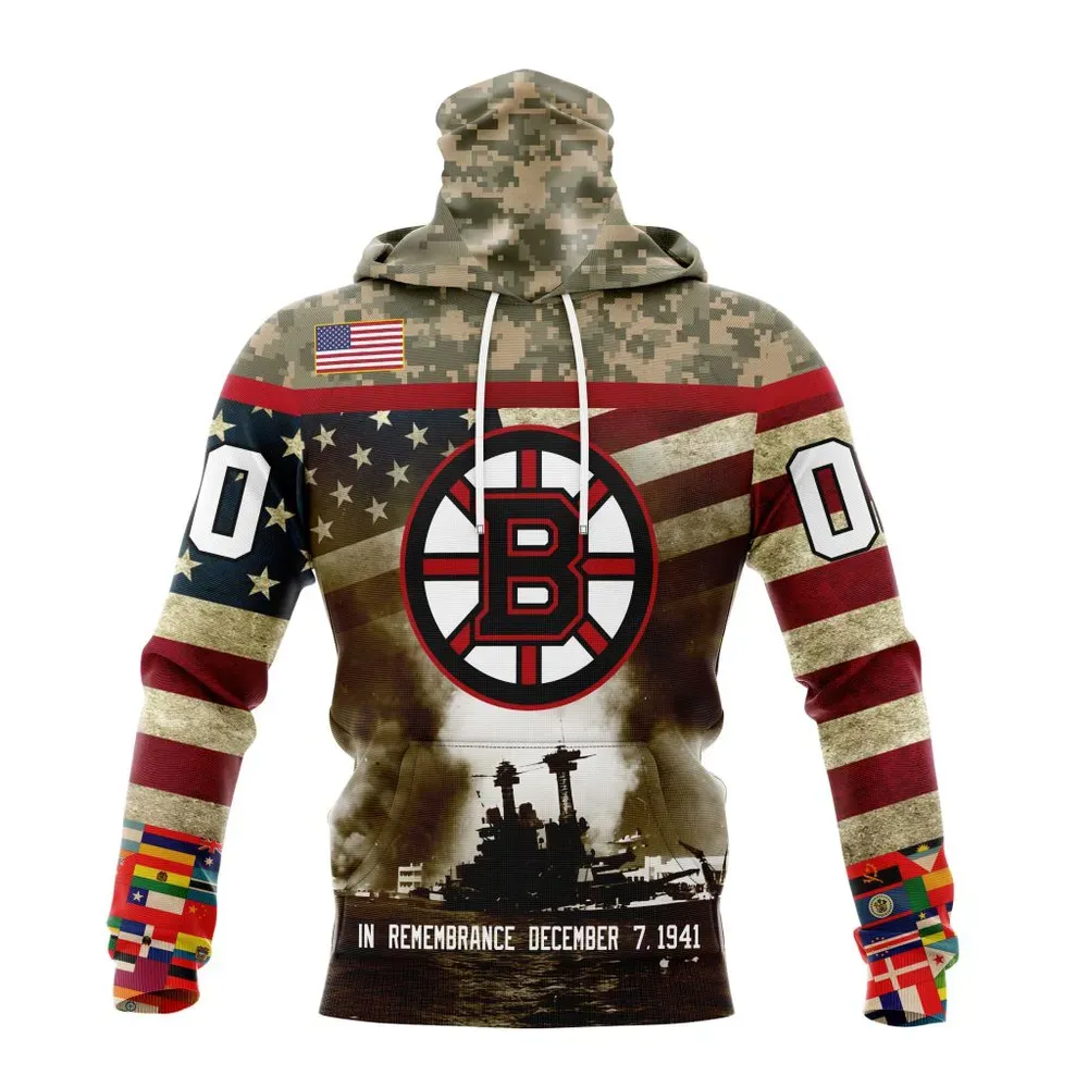 NHL Boston Bruins Specialized Unisex Kits Remember Pearl Harbor Mask Hoodie