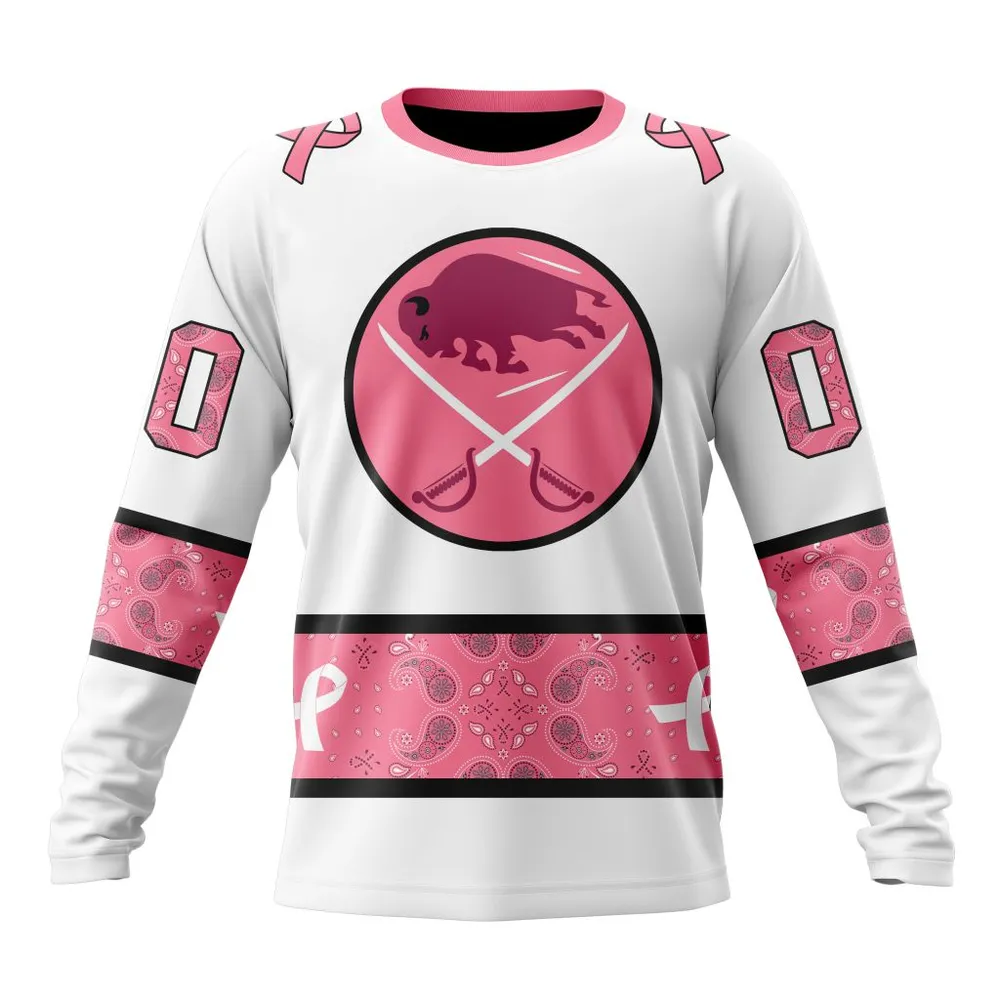 NHL Buffalo Sabres In Classic Style With Paisley! In October We Wear Pink Breast Cancer Long Sleeved Sweatshirt 