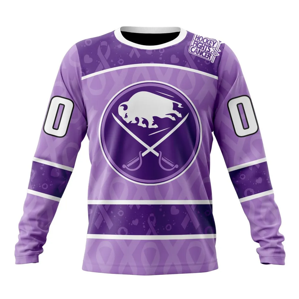 NHL Buffalo Sabres New Lavender Hockey Fight Cancer St2301 Long Sleeved Sweatshirt 