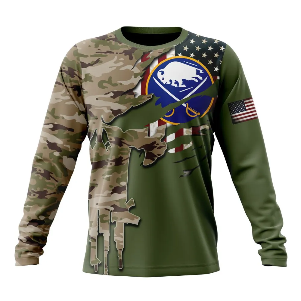 NHL Buffalo Sabres Special Camo Skull Design St2303 Long Sleeved Sweatshirt 