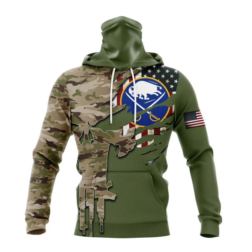 NHL Buffalo Sabres Special Camo Skull Design St2303 Mask Hoodie