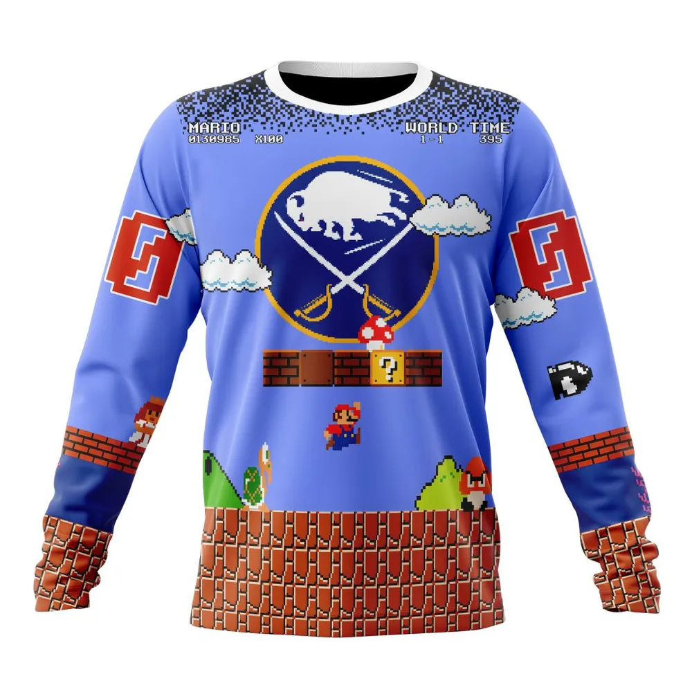 NHL Buffalo Sabres Special Kits With Super Mario Game Design Long Sleeved Sweatshirt 